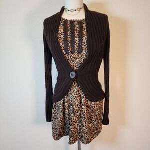 Meera Fashion‎ Floral Long Sleeve Dress with Lace Trim - Women's